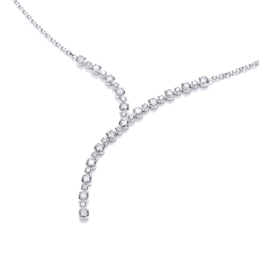 Silver  CZ Y Shape Line Eternity Necklace - SZK001