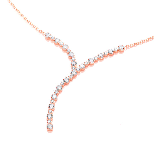 Rose Silver  CZ Y Shape Line Eternity Necklace - SZK001R