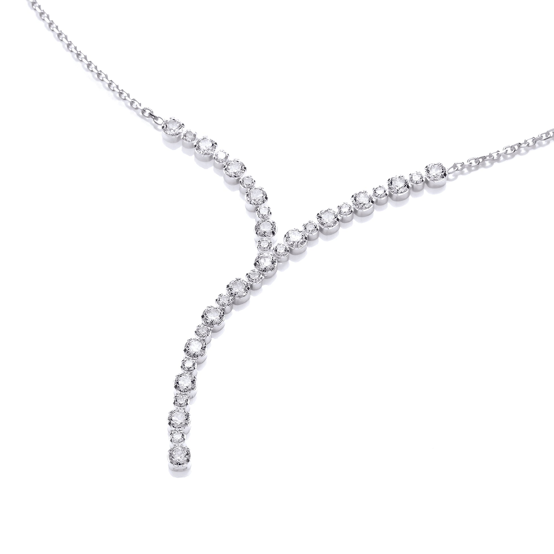 925 Sterling Silver  CZ Y-Neck Eternity Necklace 3mm 17 inch - SZK001