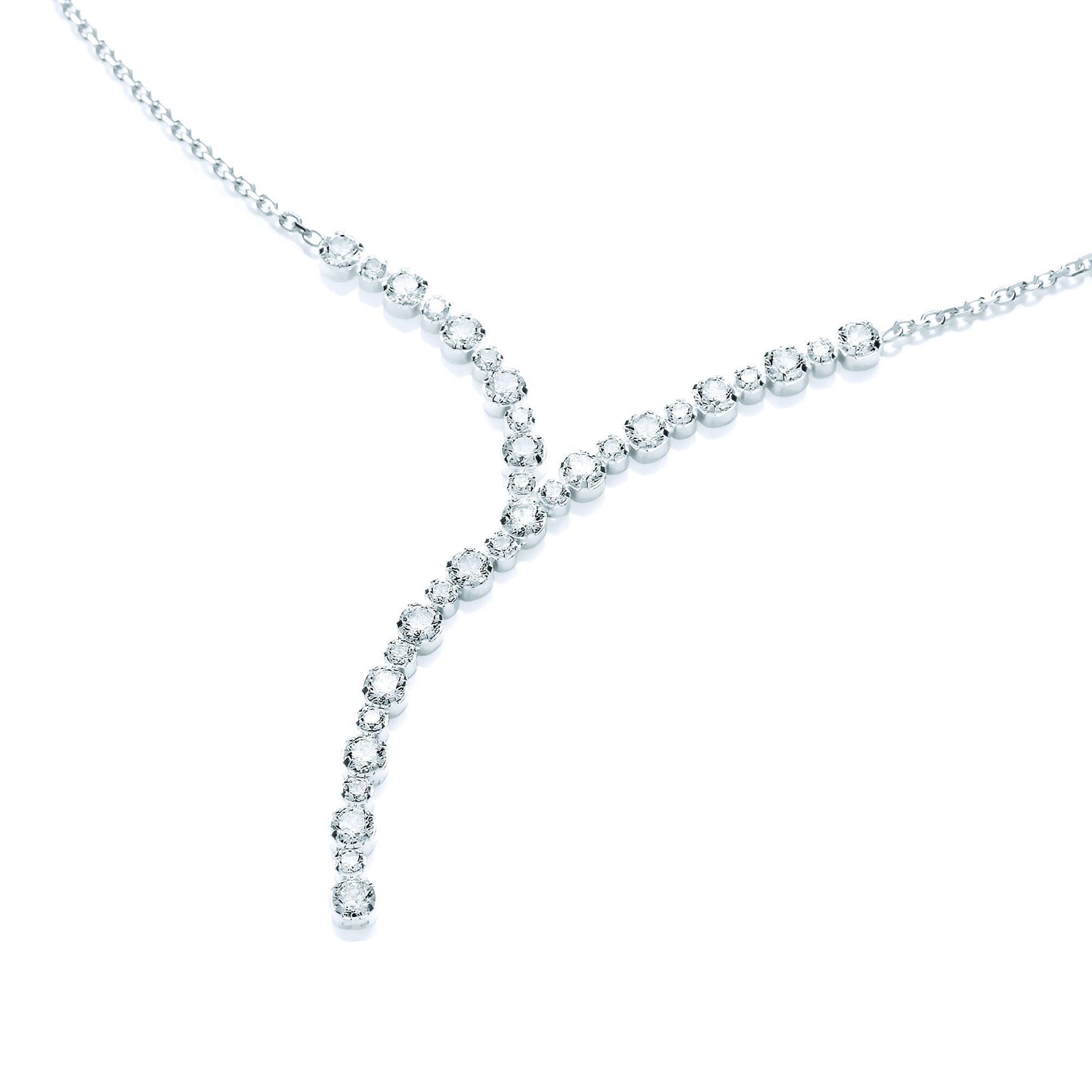 925 Sterling Silver  CZ Y-Neck Eternity Necklace 3mm 17 inch - SZK001