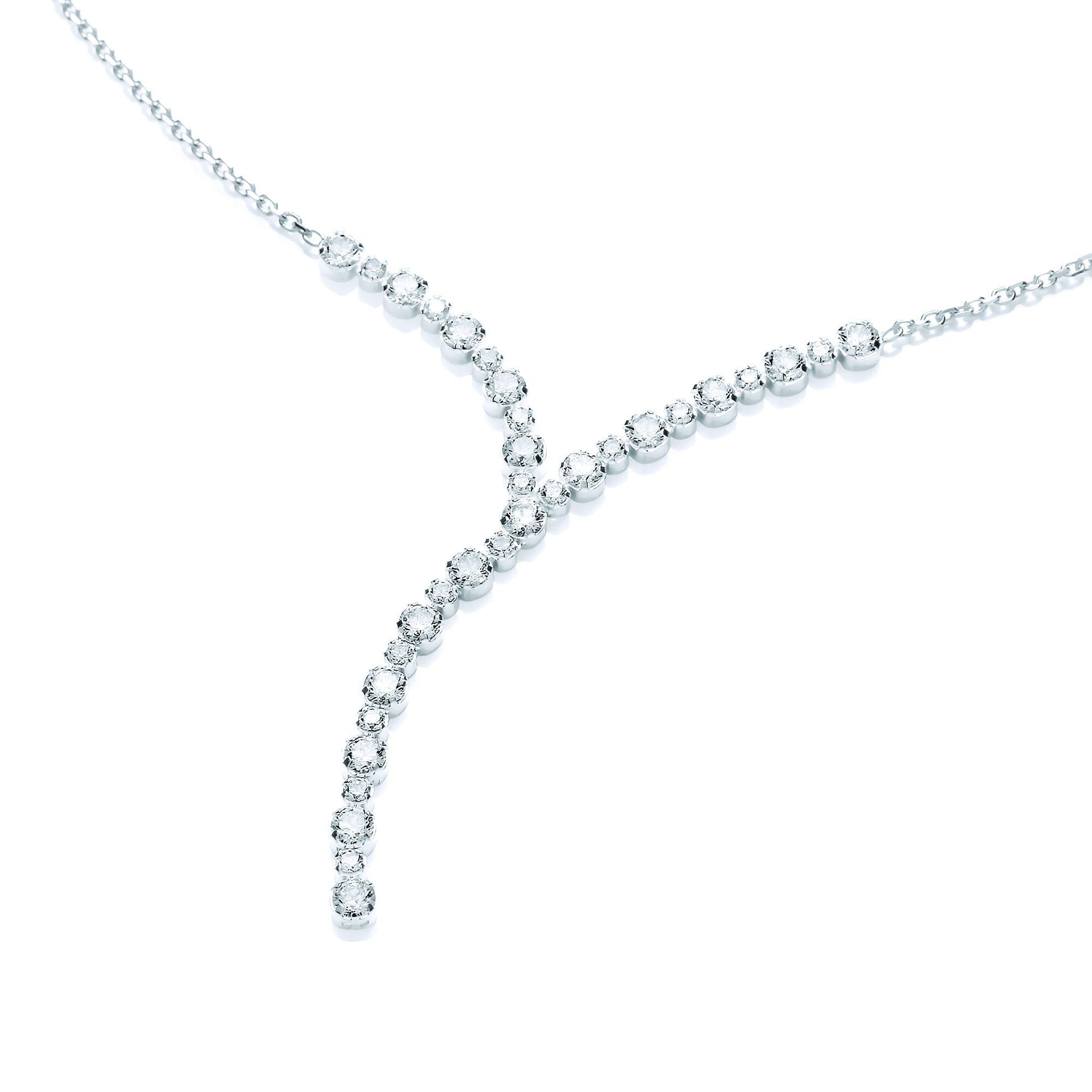 925 Sterling Silver  CZ Y-Neck Eternity Necklace 3mm 17 inch - SZK001