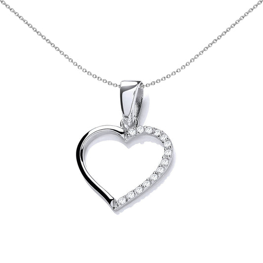 Silver  CZ Semi Pave Love Heart Pendant Necklace 18 inch - SZP001