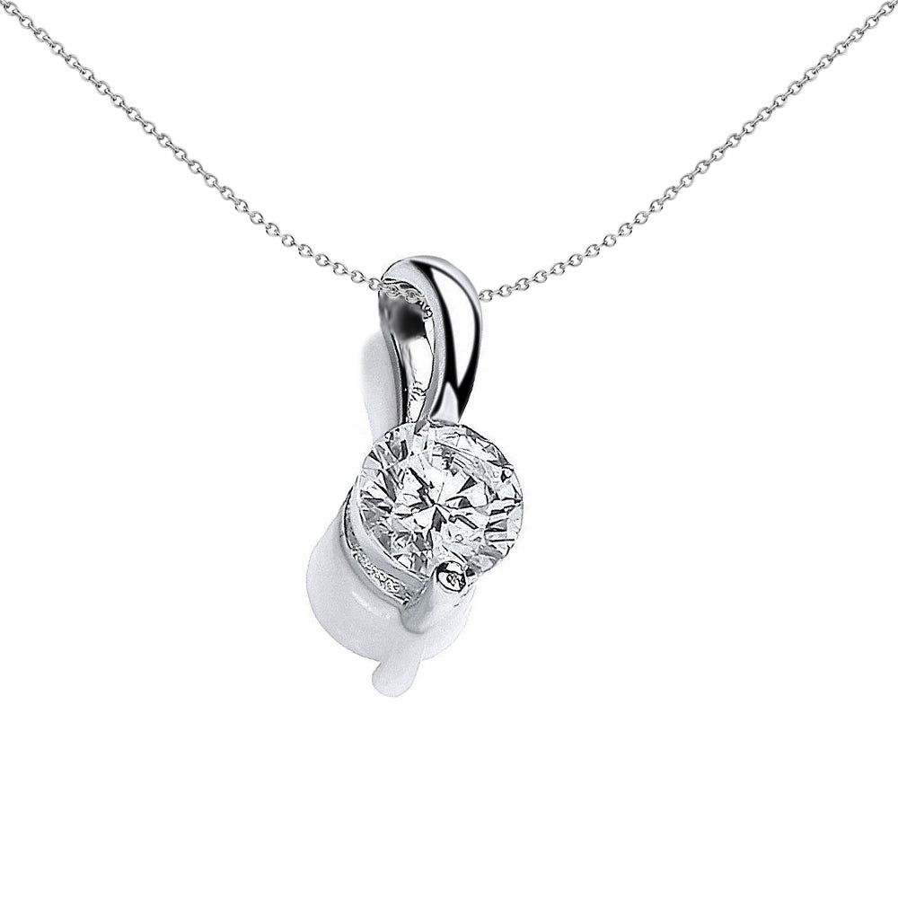 Silver  CZ Solitaire Pendant Necklace 18 inch - SZP002