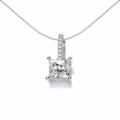 Silver  Princess Cut CZ Solitaire Pendant Necklace 18 inch - SZP003