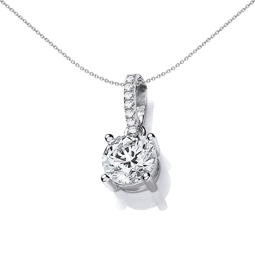 Silver  CZ Solitaire Pendant Necklace 18 inch - SZP004