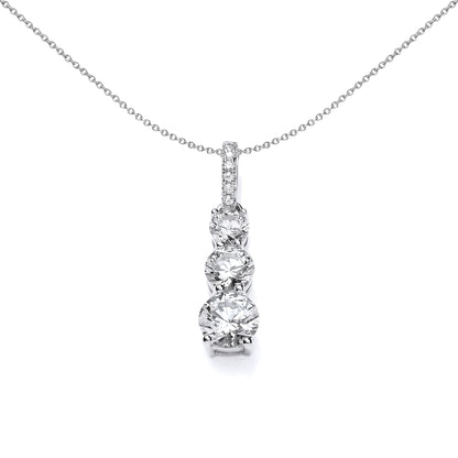 Silver  CZ Trilogy Pendant Necklace 17 inch - SZP010