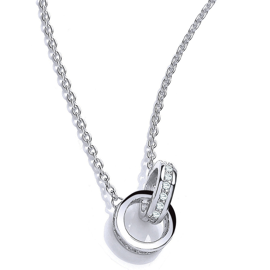 Silver  CZ Interlocked Rings Charm Necklace 18 inch - SZP011