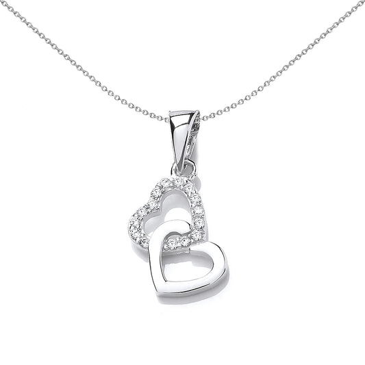 Silver  CZ Interlocked Love Hearts Charm Necklace 18 inch - SZP014