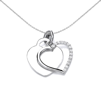 Silver  CZ Dual Love Heart Tag Charm Necklace 18 inch - SZP015