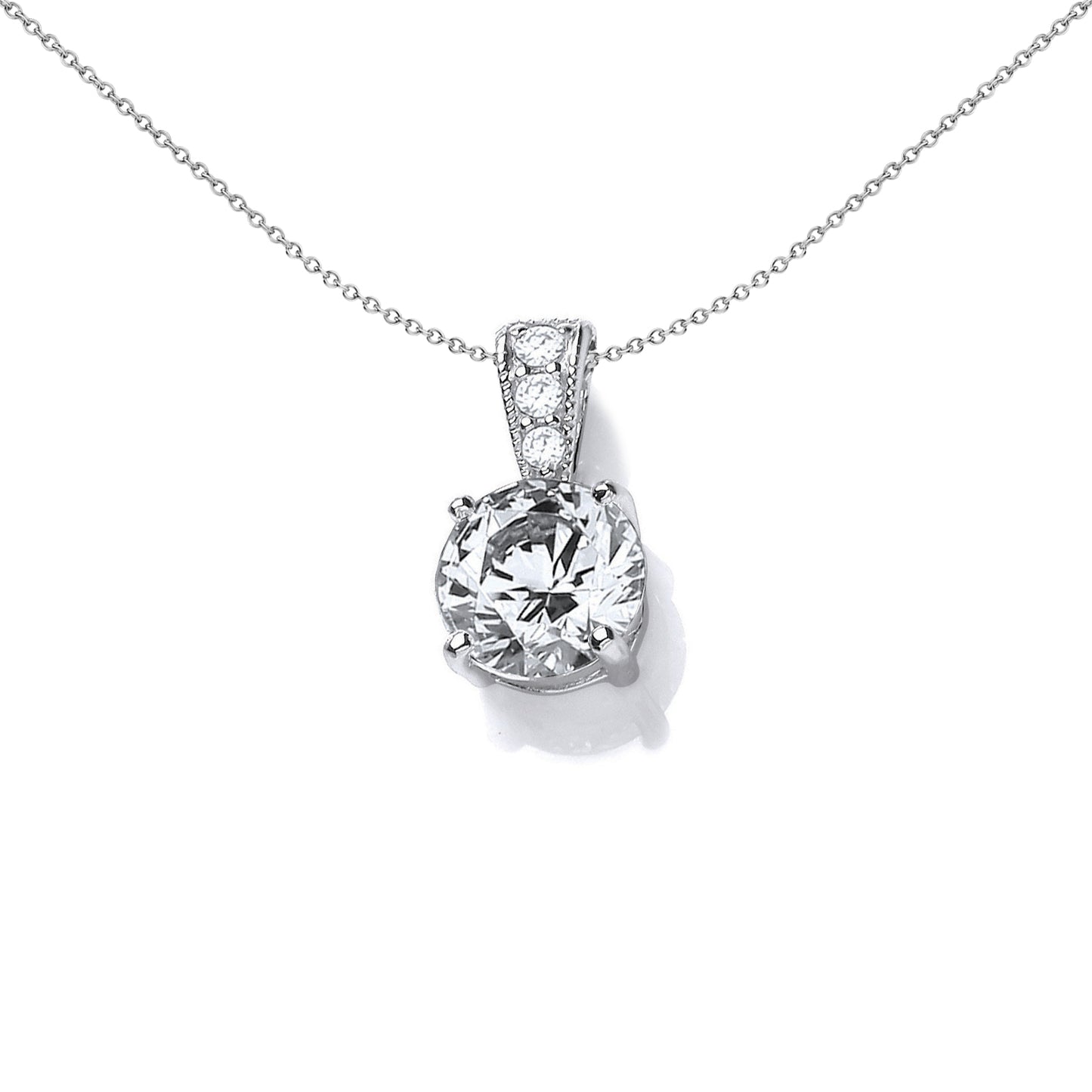 Silver  CZ 4 Claw Solitaire Pendant Necklace 18 inch - SZP017