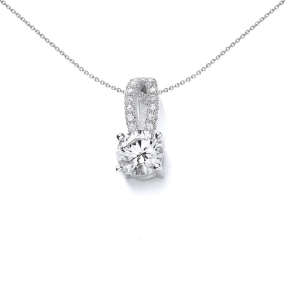 Silver  CZ Split Bale Solitaire Pendant Necklace 18 inch - SZP018