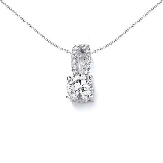 Silver  CZ Split Bale Solitaire Pendant Necklace 18 inch - SZP018