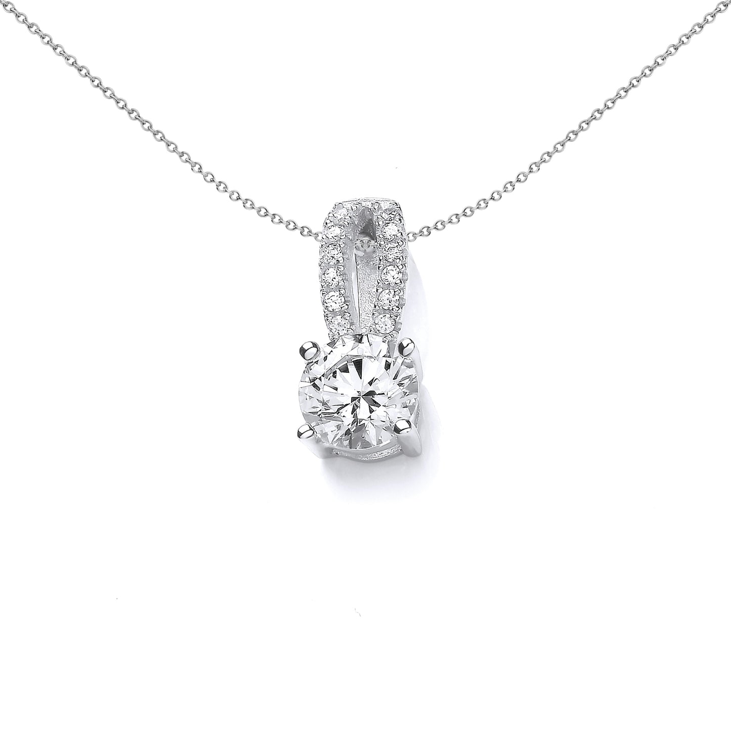 Silver  CZ Split Bale Solitaire Pendant Necklace 18 inch - SZP018