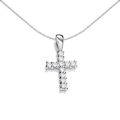Sterling Silver  CZ Dainty Cross Art Deco Encrusted Pendant - SZP019
