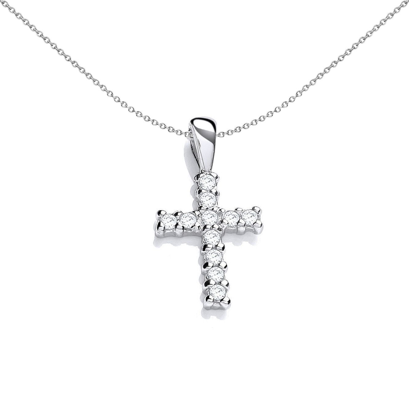 Silver  CZ Dainty Cross Pendant Necklace - SZP019