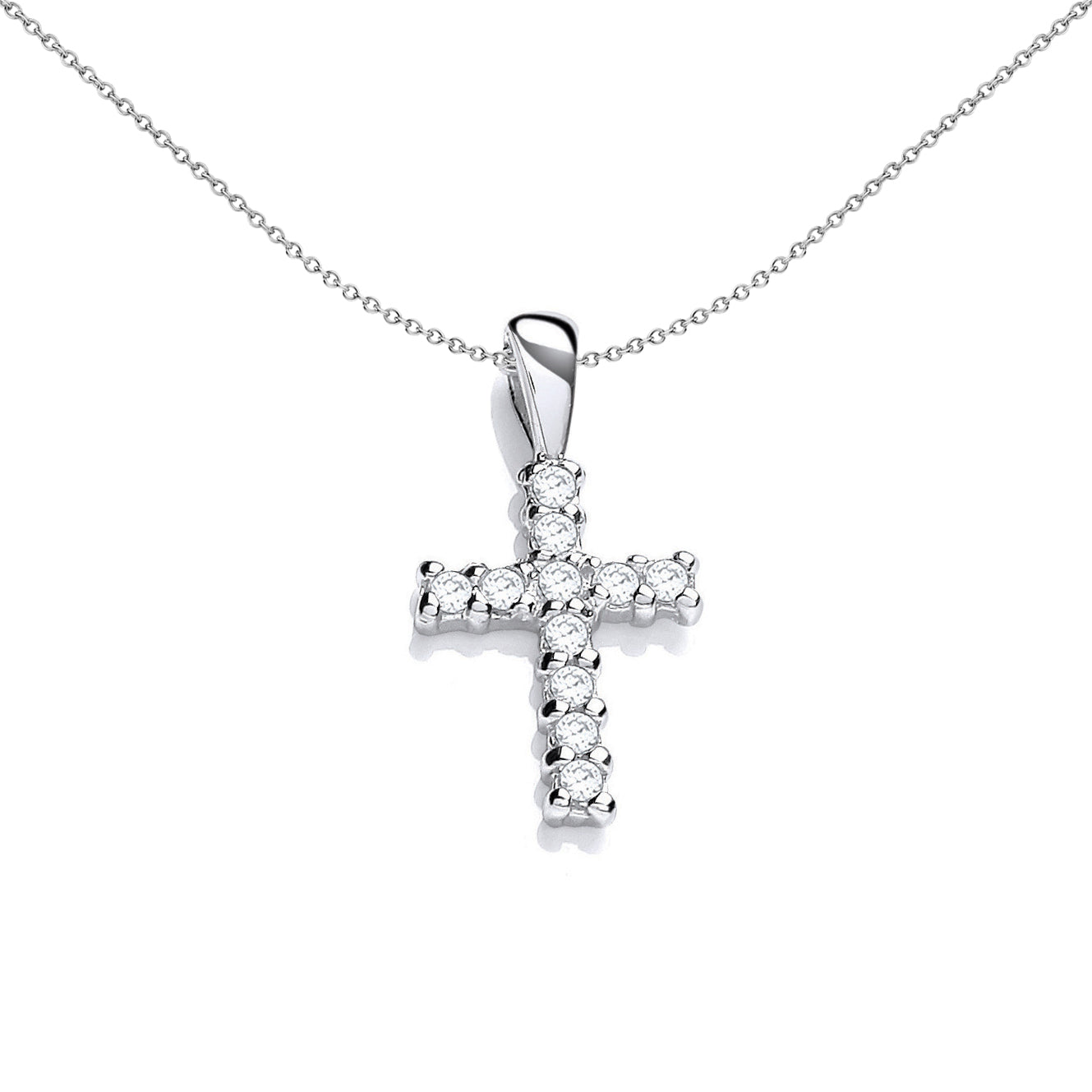 Silver  CZ Dainty Cross Pendant Necklace 18 inch - SZP019