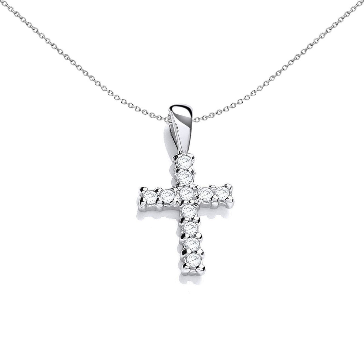 Sterling Silver  CZ Dainty Cross Art Deco Encrusted Pendant - SZP019