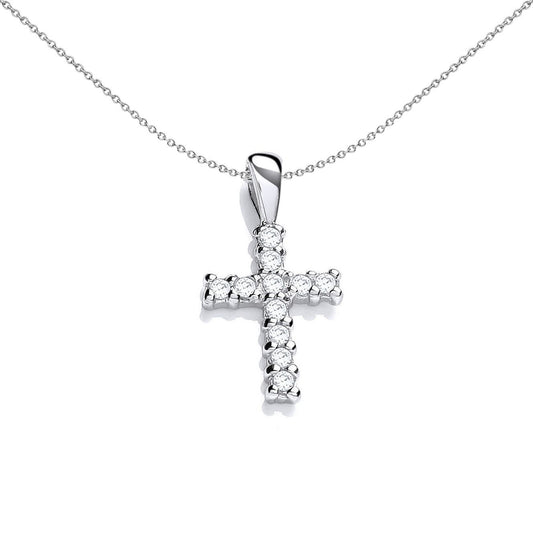 Sterling Silver  CZ Dainty Cross Art Deco Encrusted Pendant - SZP019