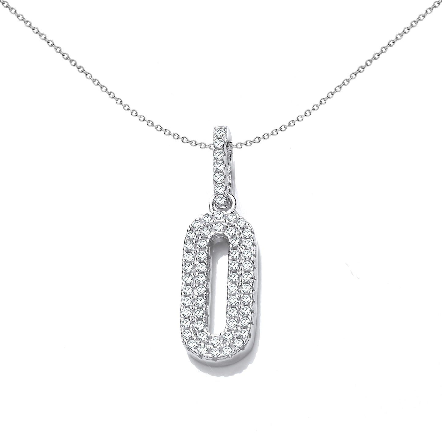 Silver  CZ Oval Pill Halo Pendant Necklace 18 inch - SZP022