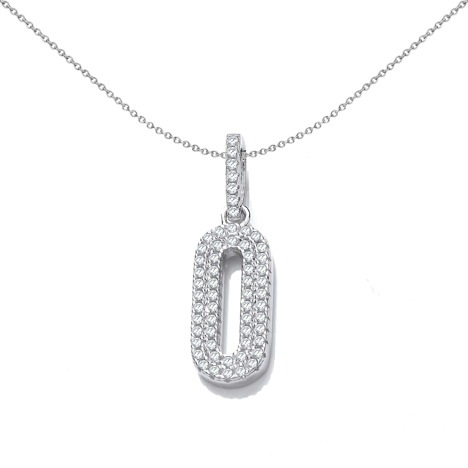 Silver  CZ Oval Pill Halo Pendant Necklace 18 inch - SZP022