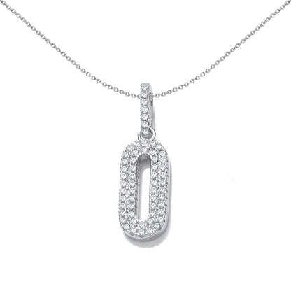 Silver  CZ Oval Pill Halo Pendant Necklace 18 inch - SZP022