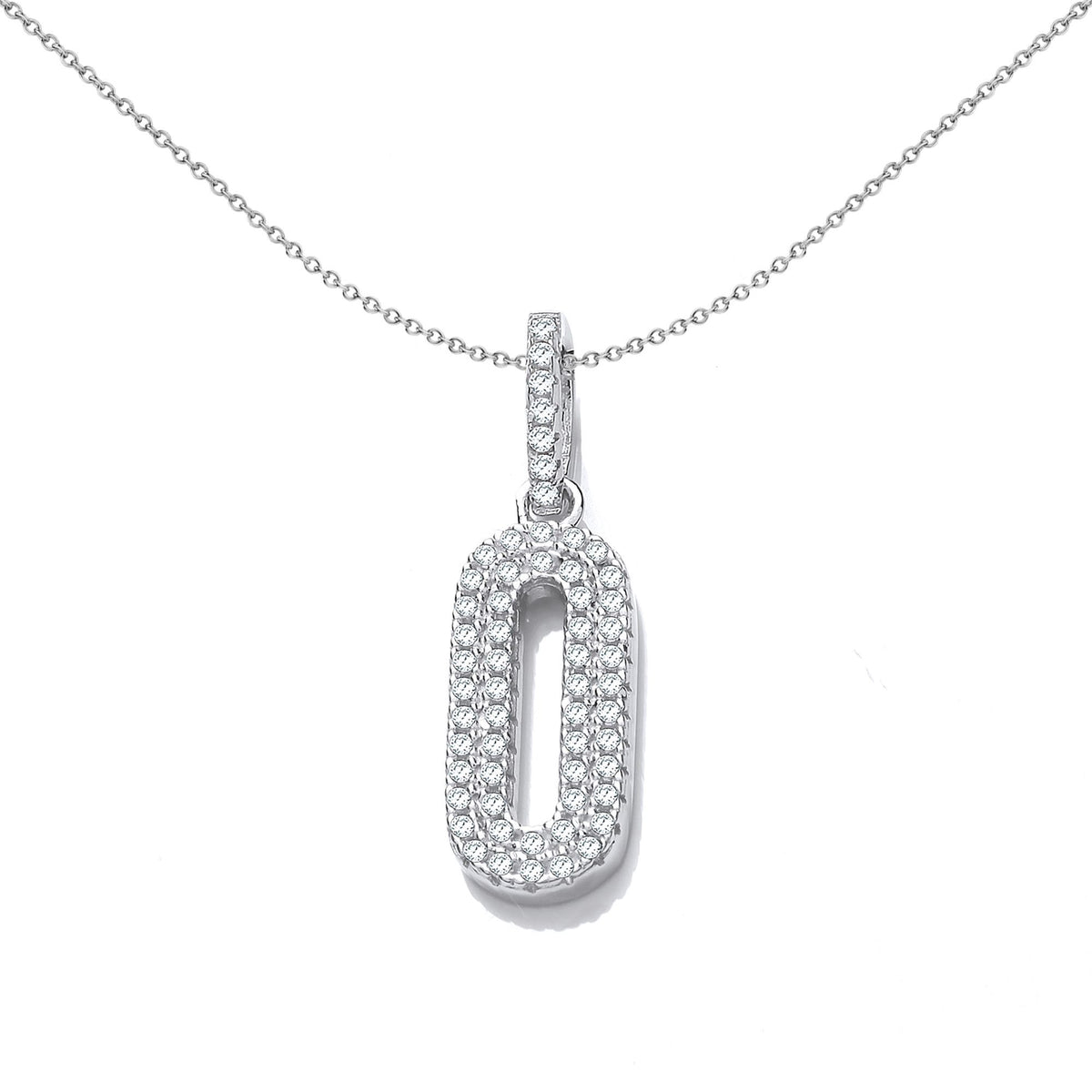 Sterling Silver  CZ Oval Pill Halo Art Deco Encrusted 0 Pendant - SZP022