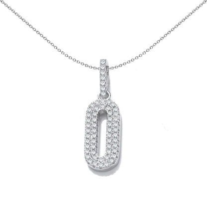 Sterling Silver  CZ Oval Pill Halo Art Deco Encrusted 0 Pendant - SZP022