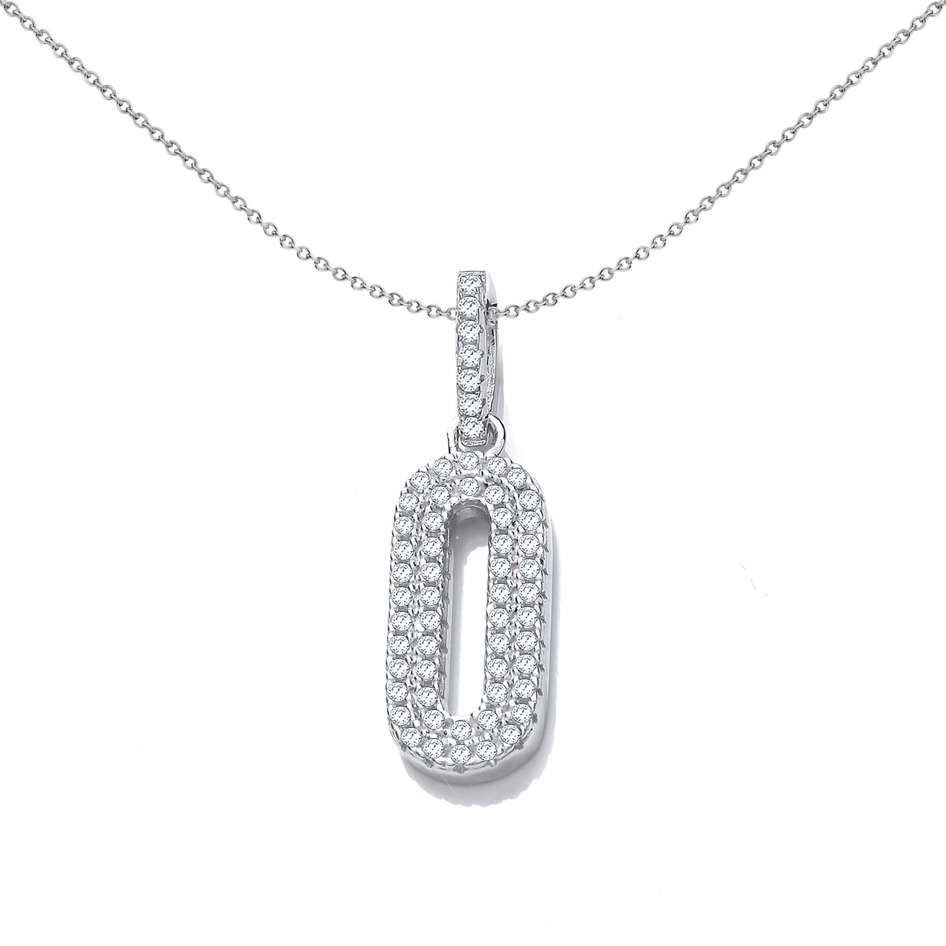 Silver  CZ Oval Pill Halo Pendant Necklace - SZP022