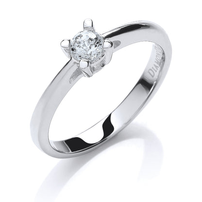 Silver  CZ 4 Claw Solitaire Engagement Ring 50pts - SZR002