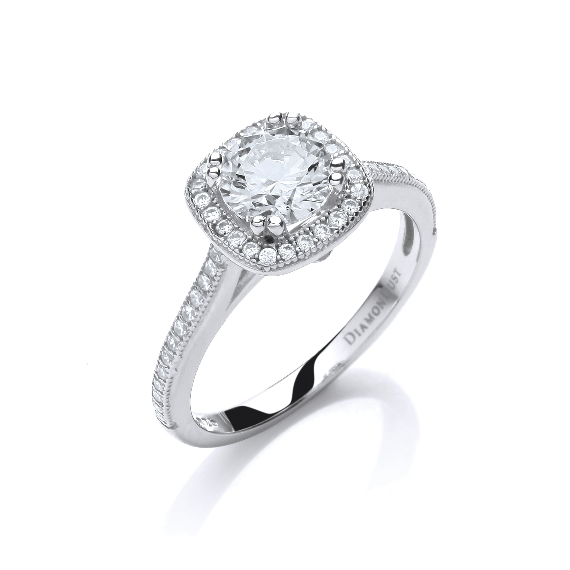 Silver  Cushion CZ Halo Solitaire Engagement Ring - SZR003