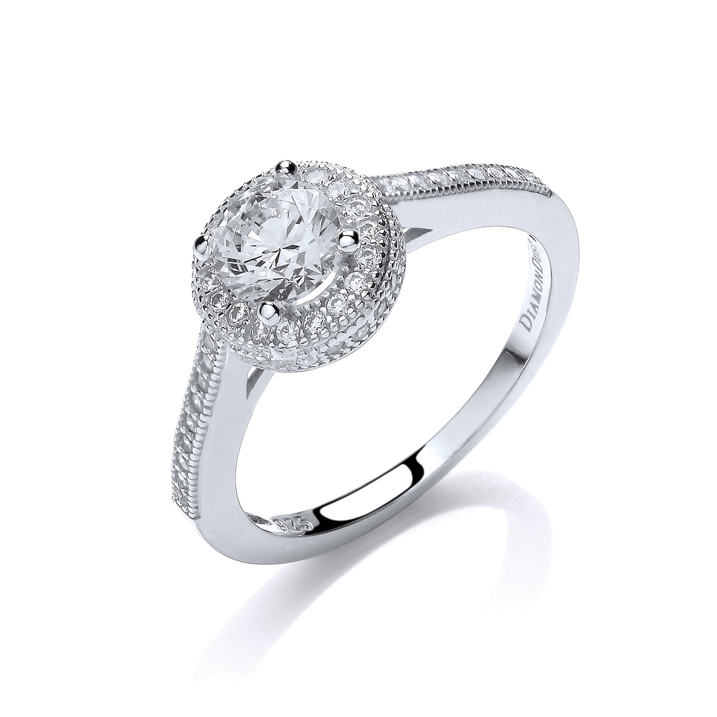 Silver  CZ Halo Solitaire Engagement Ring - SZR004