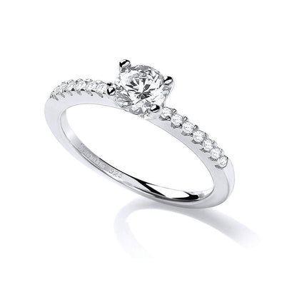 Silver  CZ 4 Claw Solitaire Engagement Ring - SZR005