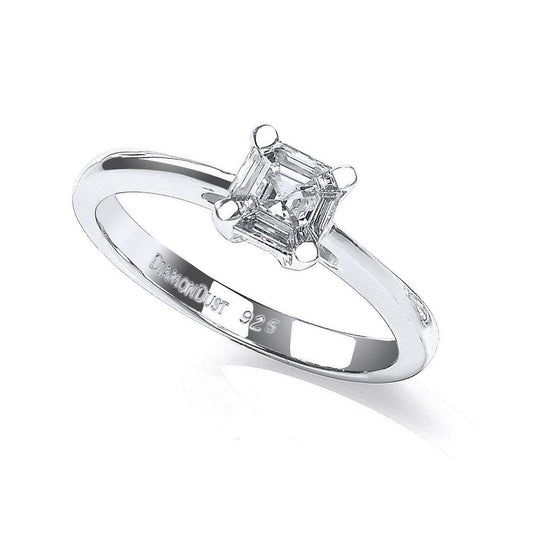 Silver  Asscher Cut CZ 4 Claw Solitaire Engagement Ring 1Ct - SZR006