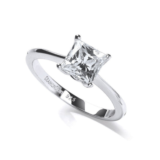 Silver  Princess Cut CZ 4 Claw Solitaire Engagement Ring 2Ct - SZR007