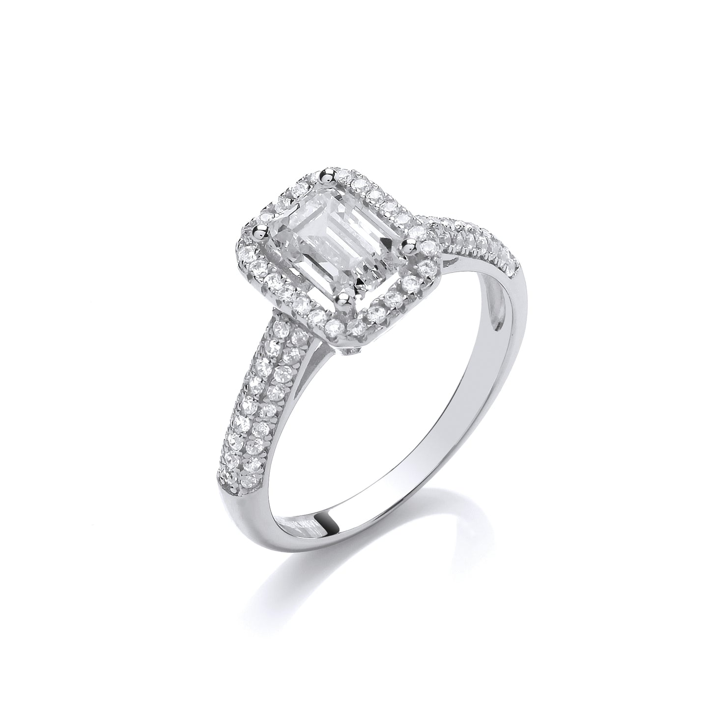 Silver  Emerald Cut CZ Zohar Halo Solitaire Engagement Ring - SZR016