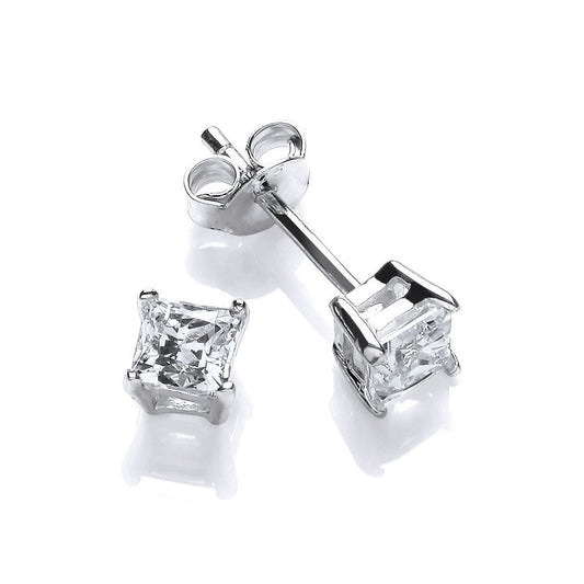 Silver  Princess Cut CZ Solitaire Stud Earrings - SZSQ4MM