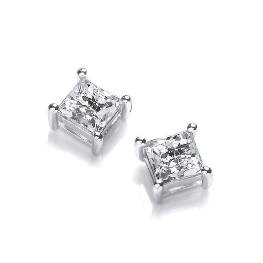 Silver  Princess Cut CZ Solitaire Stud Earrings - SZSQ5MM