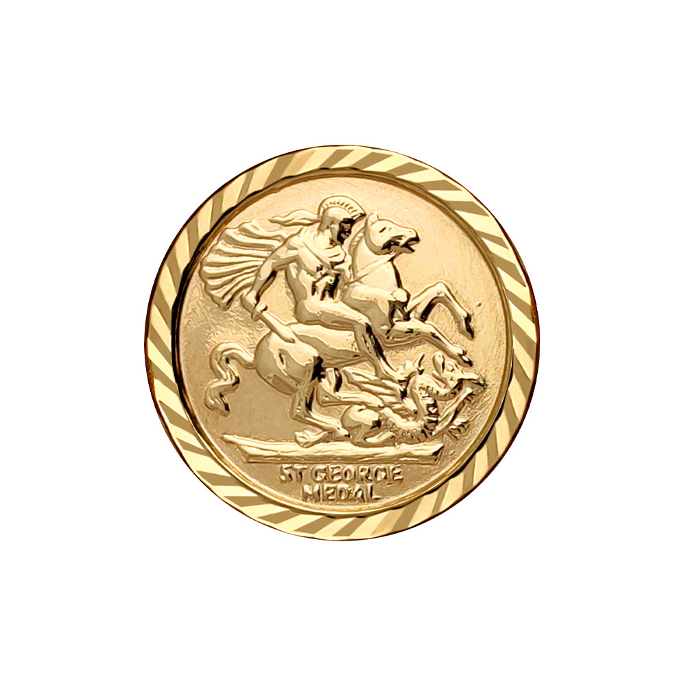 9ct Gold  Lucky Horse Shoe Frame St George Pendant (Full Sov Size) - JSP013-F