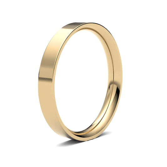 Hand-Made 18ct Gold  3mm Flat Court Wedding Ring - WFC18Y3