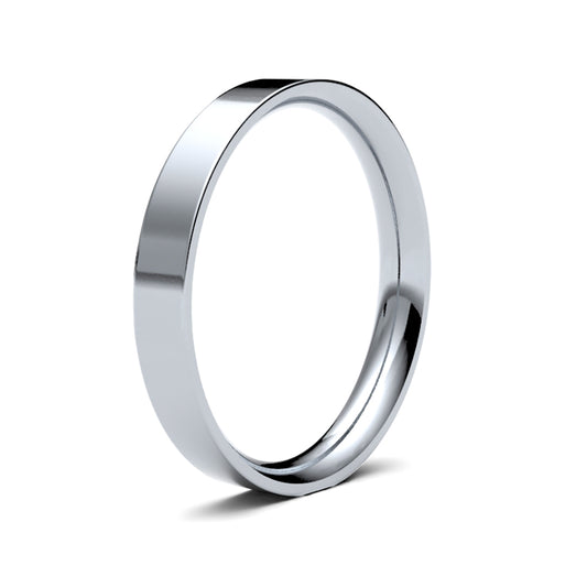 Platinum  Premium Quality 3mm Flat Court Wedding Ring - WFCPL3