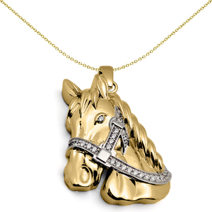 9ct Gold  CZ Horse Charm Pendant - 20inch Gold-plated Silver Chain - XPD032