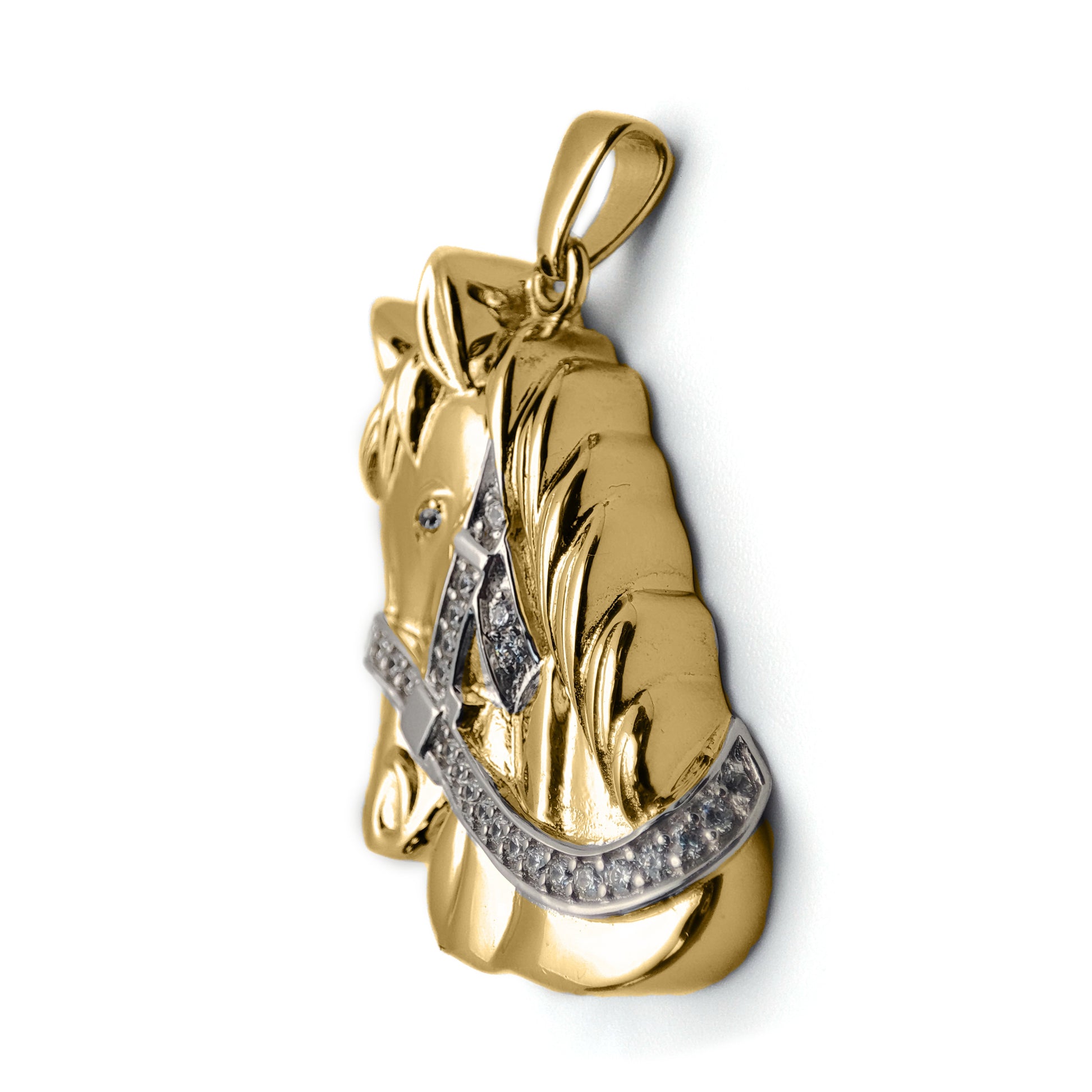 9ct Gold  CZ Horse Charm Pendant - 20inch Gold-plated Silver Chain - XPD032