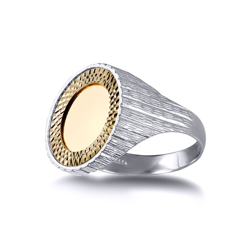 Silver  Barked Quarter Sovereign Coin Mount Ring - 9ct Gold Bezel - XRN115-Q