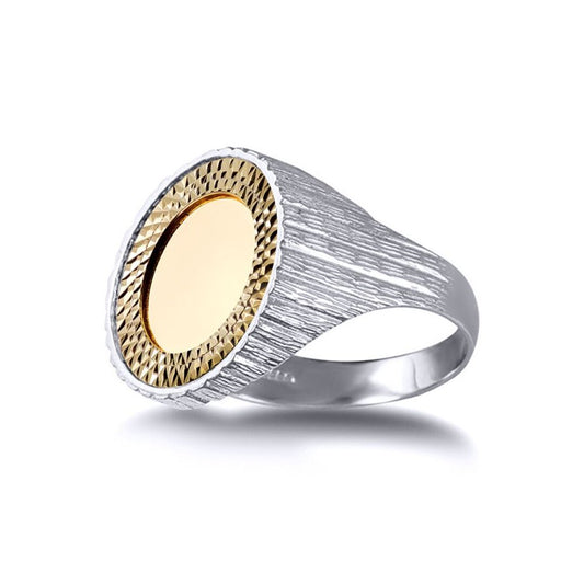 Silver  Barked Quarter Sovereign Coin Mount Ring - 9ct Gold Bezel - XRN115-Q