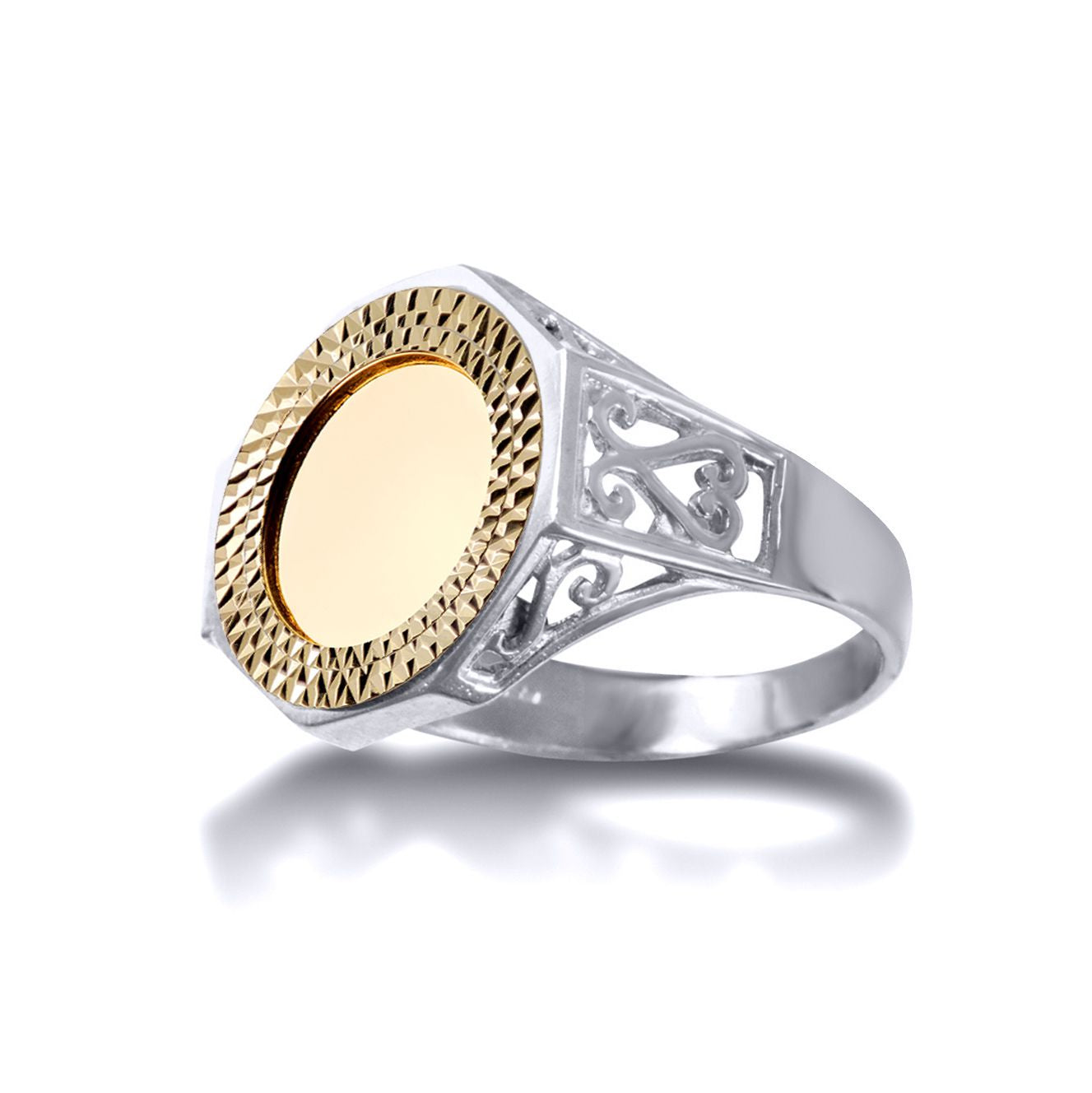 Silver  Octagon Quarter Sovereign Coin Mount Ring - 9ct Gold Bezel - XRN156-Q