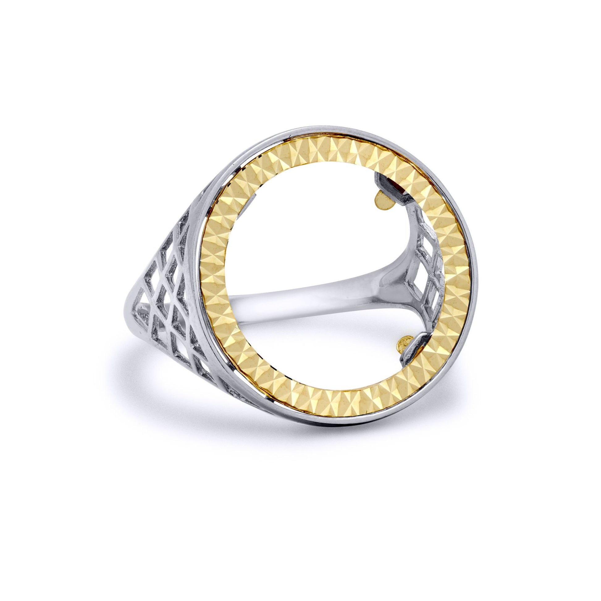 925 Silver  Basket 10th Ounce Coin Mount Ring - 9ct Gold Bezel - XRN168-T